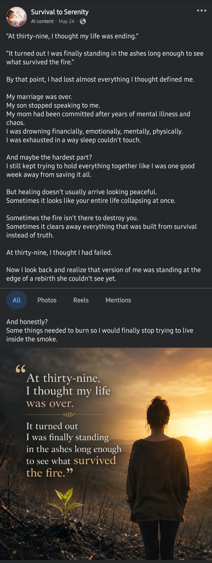 Complete From Survival to Serenity post beginning, At thirty-nine, I thought my life was ending.